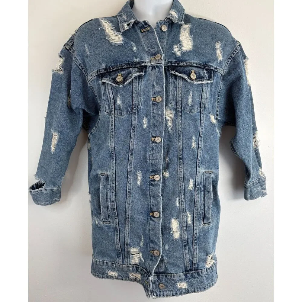 Zara TRF X Ricardo Cavolo Collab Painted Jacket Denim Oversized Distressed - Picture 4 of 4